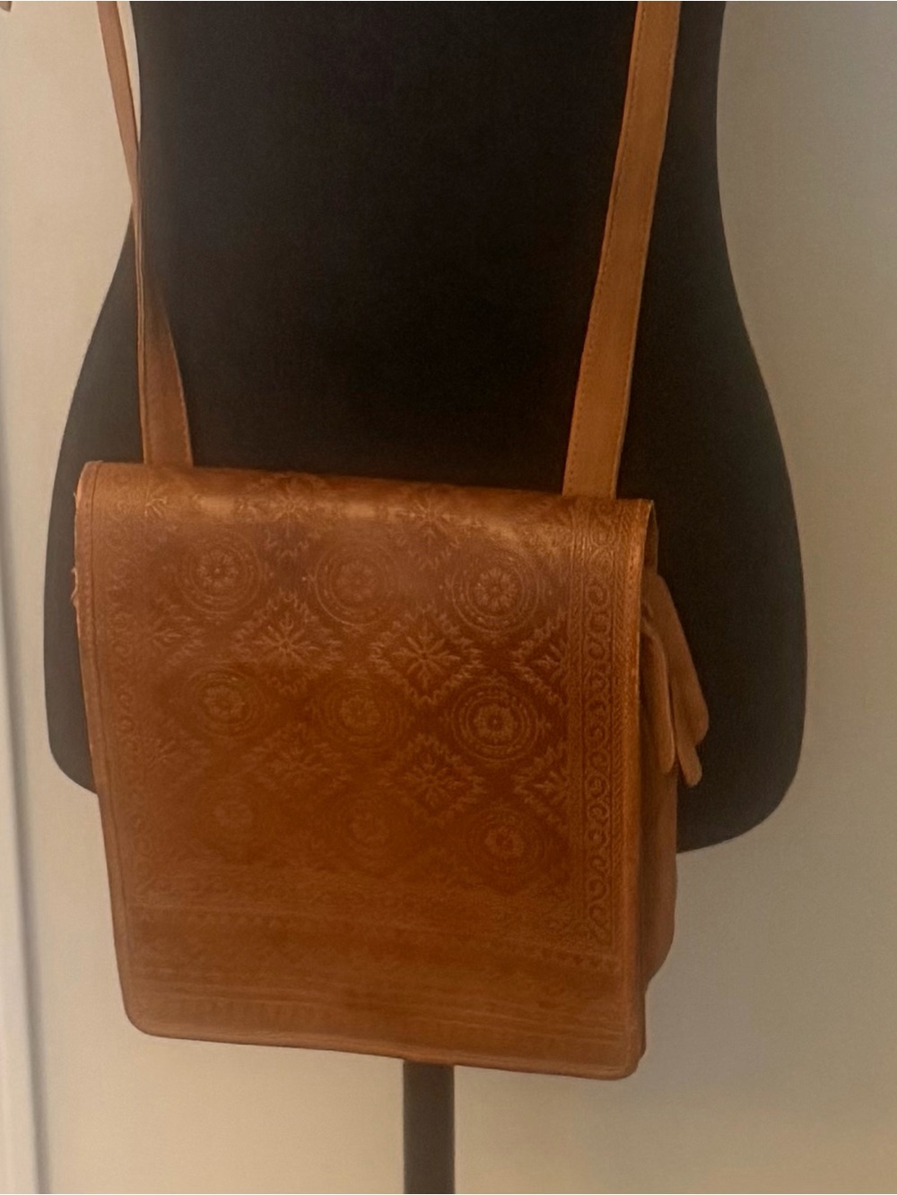 Kenneth Cole Embossed Leather Crossbody - Brown
